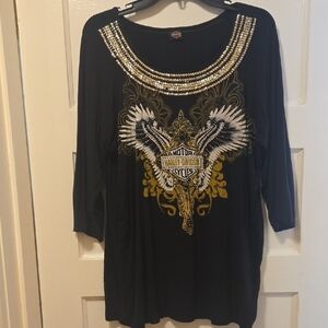 Harley-Davidson Black and Gold Winged Women's Long Sleeve Tee